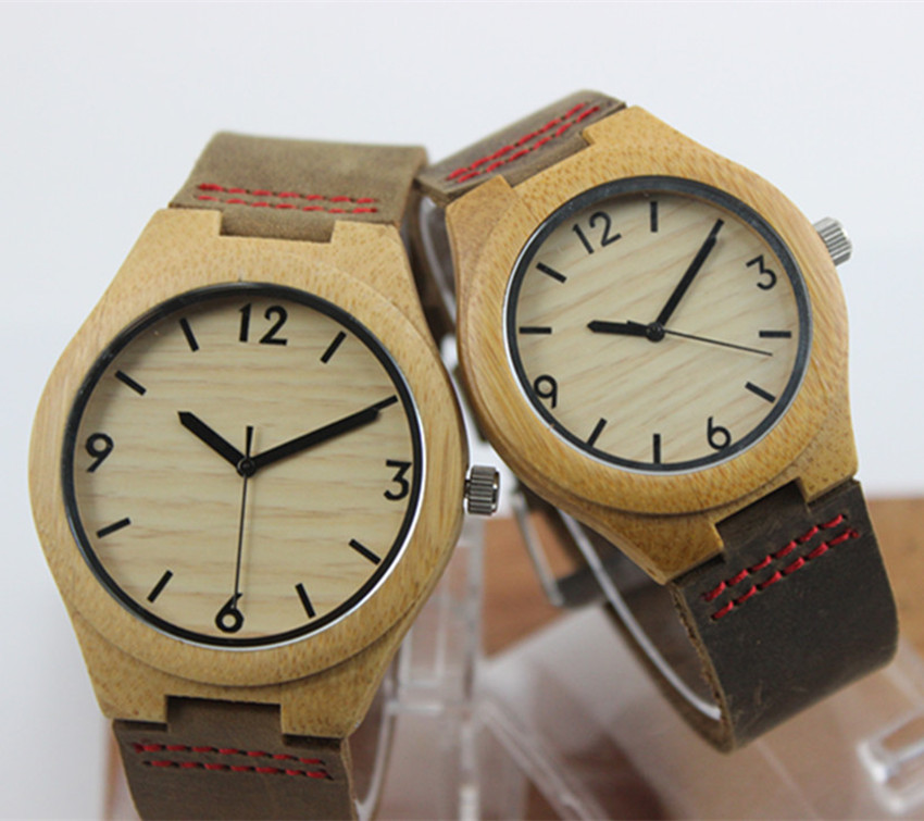 Wooden Bamboo Watch Digital Big Dial Genuine Leather Belt Watches Couple Tables