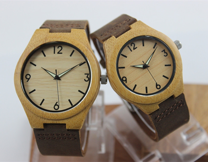 Wooden bamboo watch big dial genuine leather belt watches couple tables 