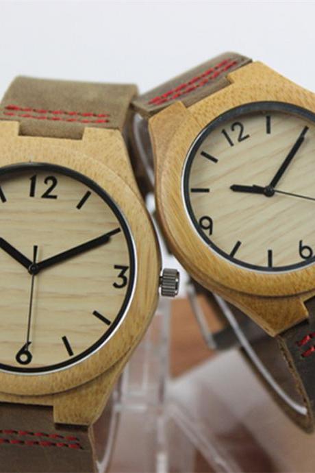 Wooden bamboo watch digital big dial genuine leather belt watches couple tables 