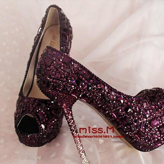 Purple Rhinestone Crystal Wedding Shoes, Bridal Shoes ...