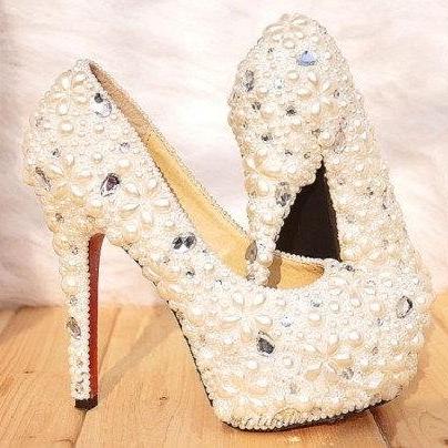 Gorgeous Unique Sparkling Ivory Crystal Flower Wedding Bridal Shoes ...