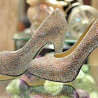 Cinderella Crystal Shoes Nightclub High Heel Platform Shoes Bridal ...