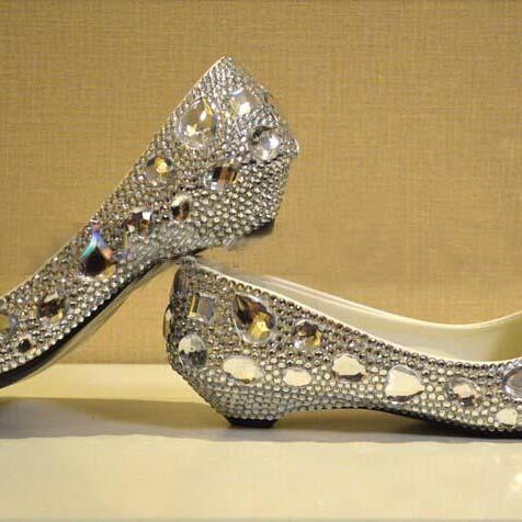 2015 Low Heels Comfortable Rhinestone Bridal Wedding Shoes Women ...