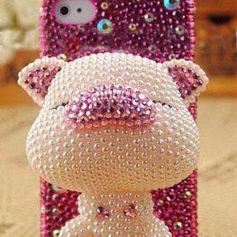 s6 edge iPhone 6s plus 7plus 5s Cute Pig Handmade crystal case bling rhinestone pearl Phone case for iPhone 6 and Samsung case diamond frost