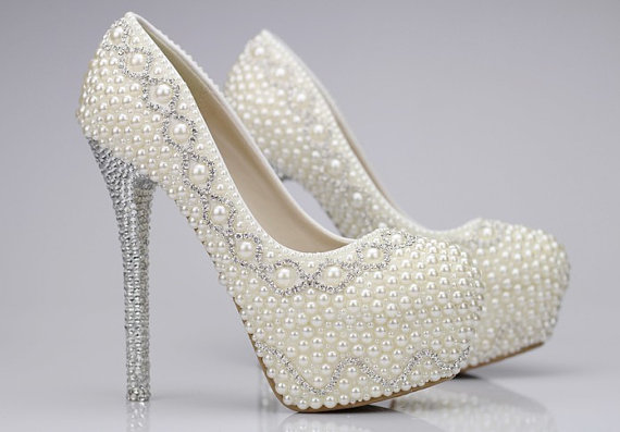 Pearl High Heels Party Prom Shoes Rhinestone White Crystal Bridal ...