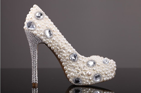Luxurious Elegant Wedding Bridal Shoes Rhinestone With Imitation Pearl ...