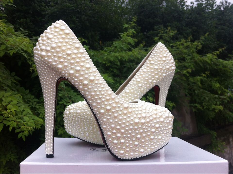 Red Soles Shoes High Quality Luxurious White Imitation Pearl Wedding ...